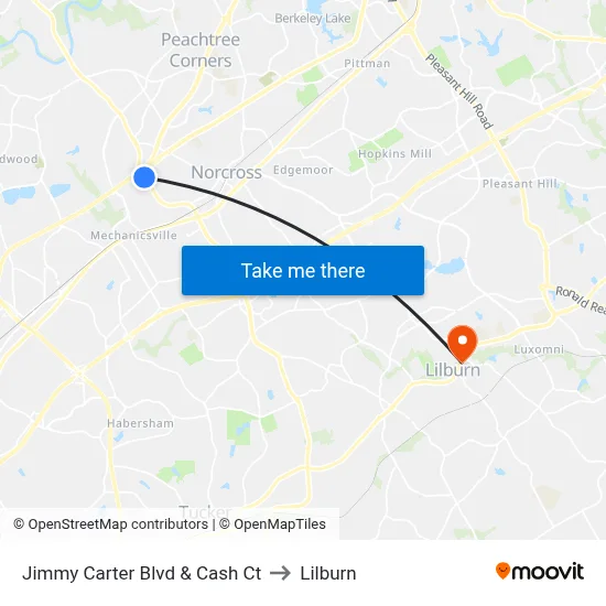 Jimmy Carter Blvd & Cash Ct to Lilburn map