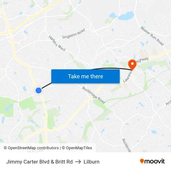Jimmy Carter Blvd & Britt Rd to Lilburn map