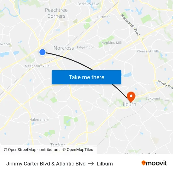 Jimmy Carter Blvd & Atlantic Blvd to Lilburn map