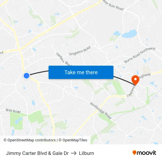 Jimmy Carter Blvd & Gale Dr to Lilburn map