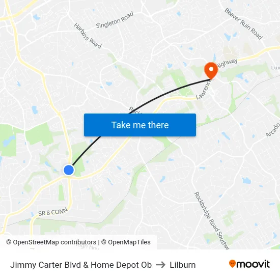 Jimmy Carter Blvd & Home Depot Ob to Lilburn map