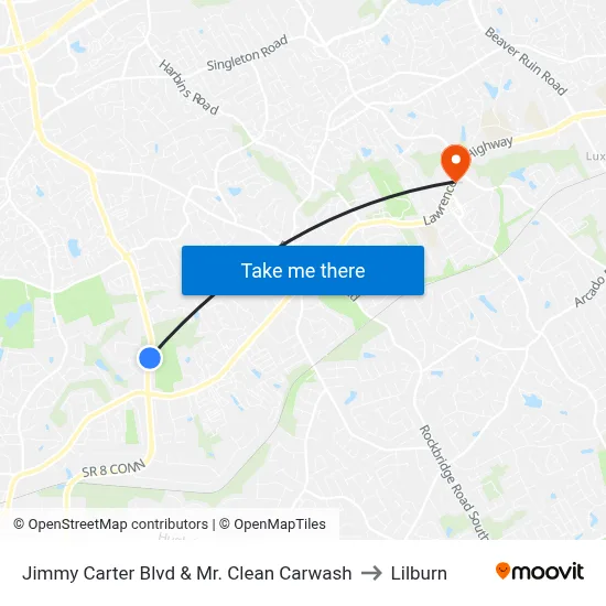 Jimmy Carter Blvd & Mr. Clean Carwash to Lilburn map