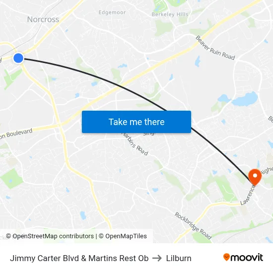 Jimmy Carter Blvd & Martins Rest Ob to Lilburn map