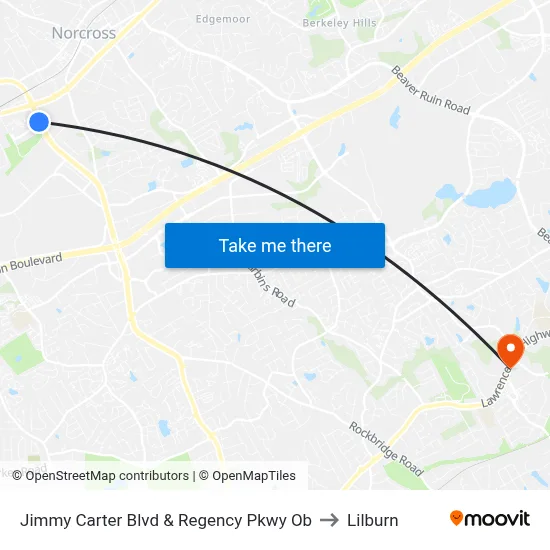 Jimmy Carter Blvd & Regency Pkwy Ob to Lilburn map