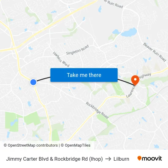 Jimmy Carter Blvd & Rockbridge Rd (Ihop) to Lilburn map