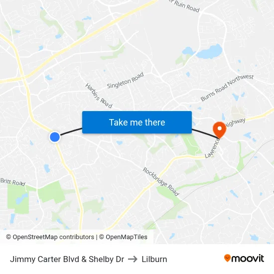 Jimmy Carter Blvd & Shelby Dr to Lilburn map