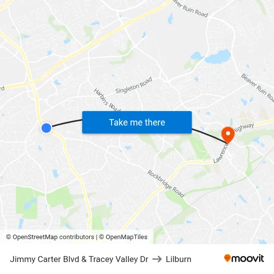 Jimmy Carter Blvd & Tracey Valley Dr to Lilburn map