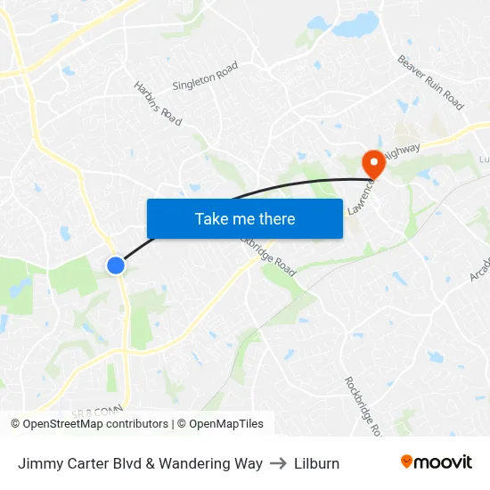 Jimmy Carter Blvd & Wandering Way to Lilburn map