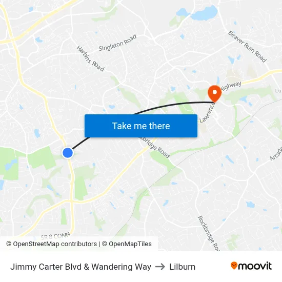 Jimmy Carter Blvd & Wandering Way to Lilburn map