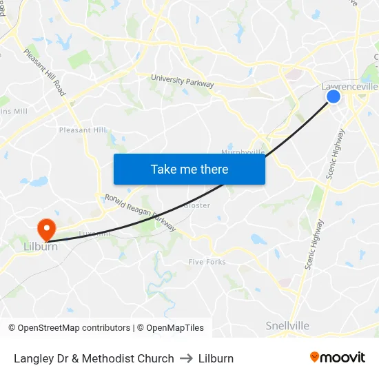 Langley Dr & Methodist Church to Lilburn map