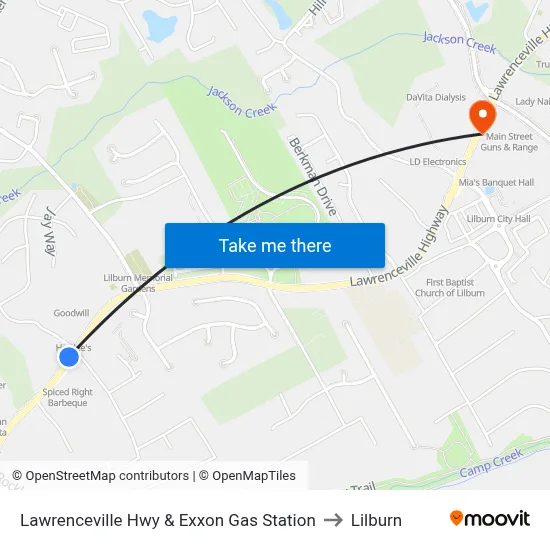Lawrenceville Hwy & Exxon Gas Station to Lilburn map