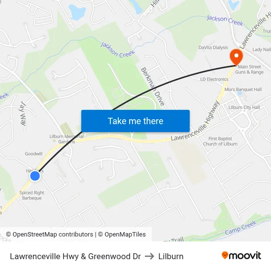 Lawrenceville Hwy & Greenwood Dr to Lilburn map
