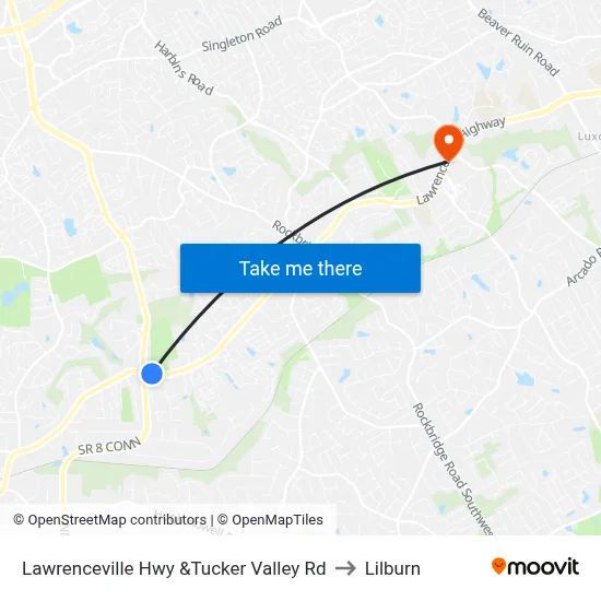 Lawrenceville Hwy &Tucker Valley Rd to Lilburn map