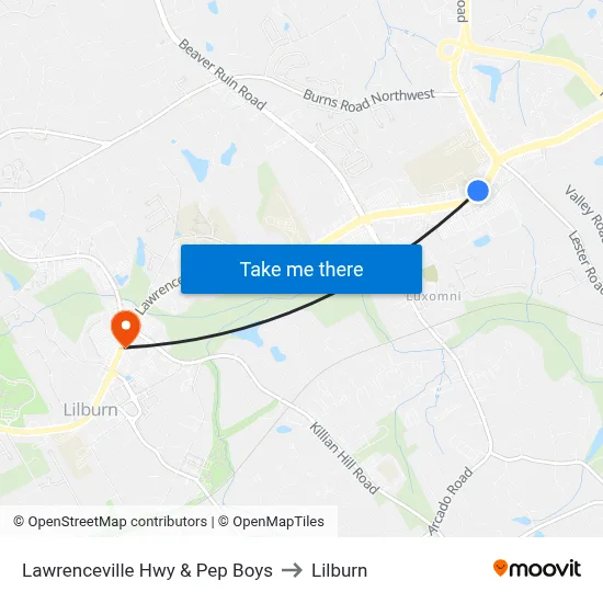 Lawrenceville Hwy & Pep Boys to Lilburn map
