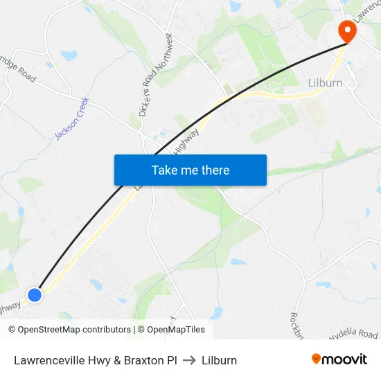 Lawrenceville Hwy & Braxton Pl to Lilburn map