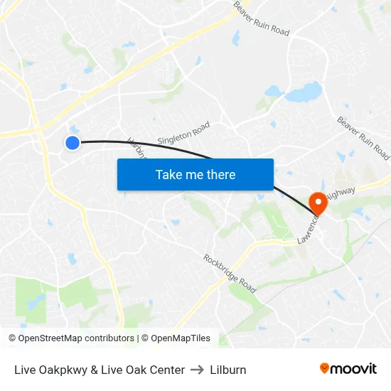 Live Oakpkwy & Live Oak Center to Lilburn map