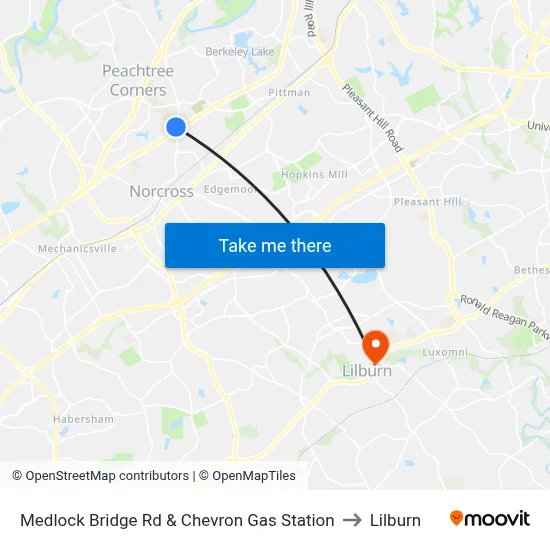 Medlock Bridge Rd & Chevron Gas Station to Lilburn map