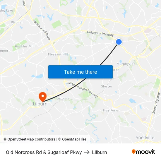 Old Norcross Rd & Sugarloaf Pkwy to Lilburn map