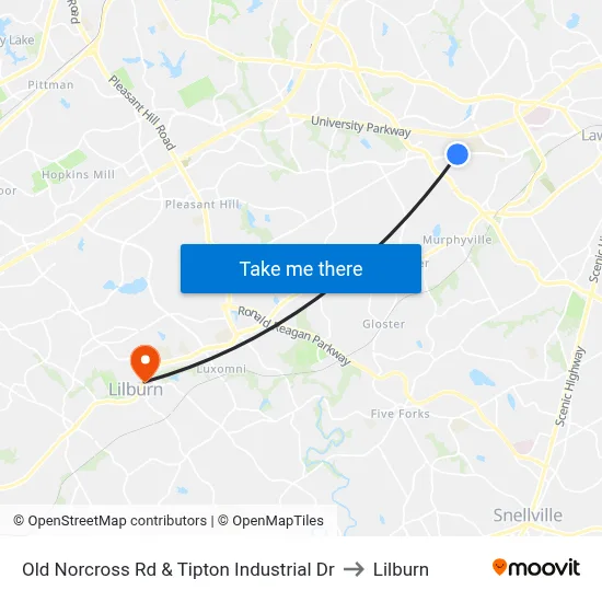 Old Norcross Rd & Tipton Industrial Dr to Lilburn map