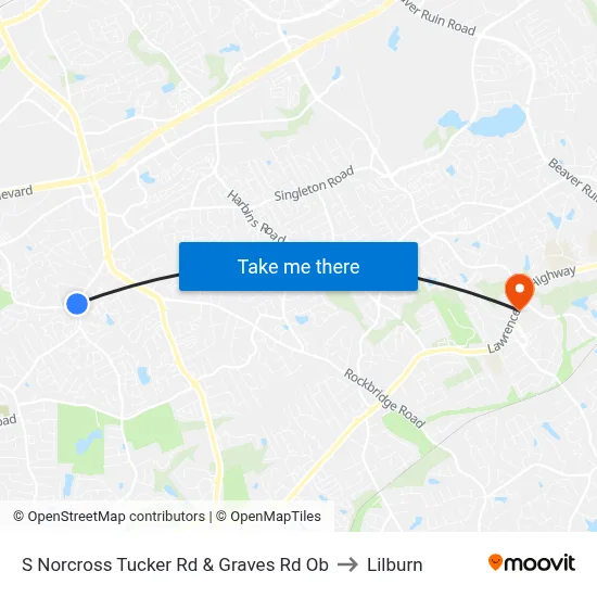 S Norcross Tucker Rd & Graves Rd Ob to Lilburn map