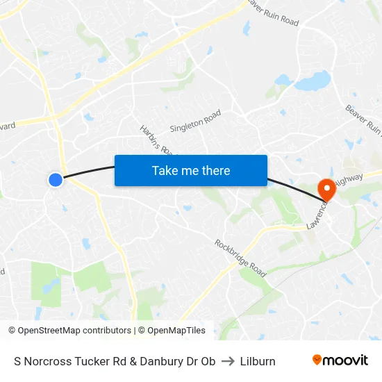 S Norcross Tucker Rd & Danbury Dr Ob to Lilburn map