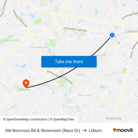 Old Norcross Rd & Showroom (Raco Dr) to Lilburn map