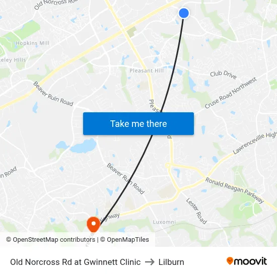 Old Norcross Rd at Gwinnett Clinic to Lilburn map