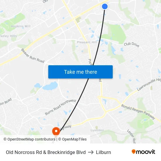 Old Norcross Rd & Breckinridge Blvd to Lilburn map