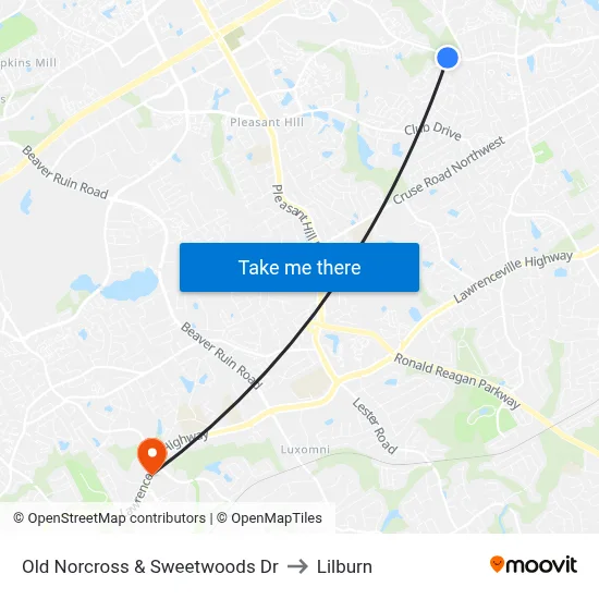 Old Norcross & Sweetwoods Dr to Lilburn map