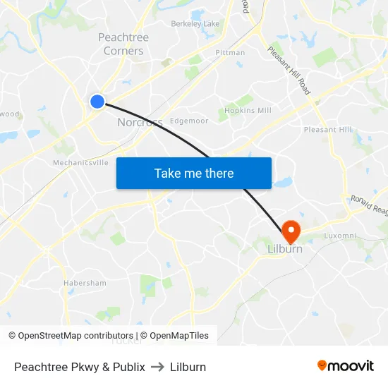 Peachtree Pkwy & Publix to Lilburn map