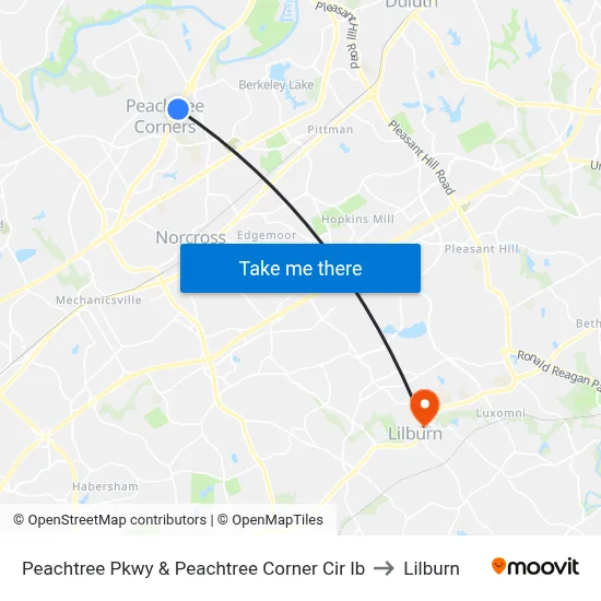 Peachtree Pkwy & Peachtree Corner Cir Ib to Lilburn map