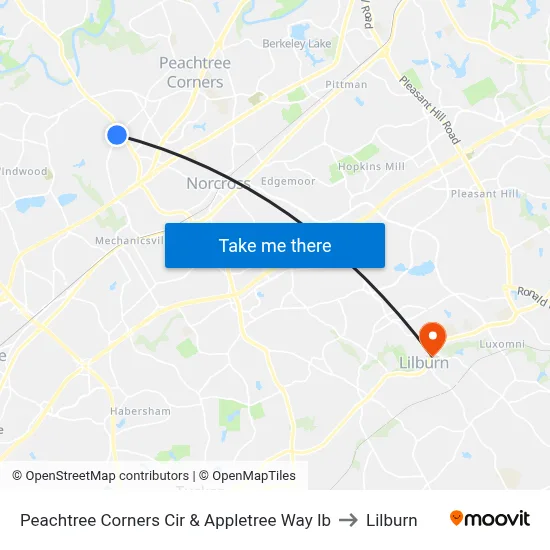 Peachtree Corners Cir & Appletree Way Ib to Lilburn map