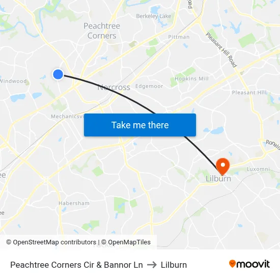 Peachtree Corners Cir & Bannor Ln to Lilburn map