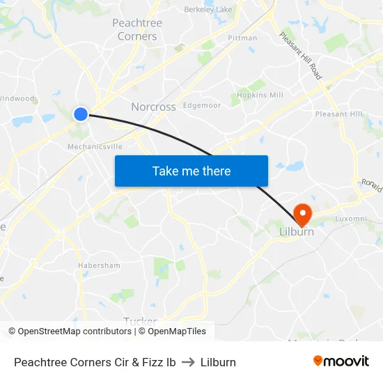 Peachtree Corners Cir & Fizz Ib to Lilburn map