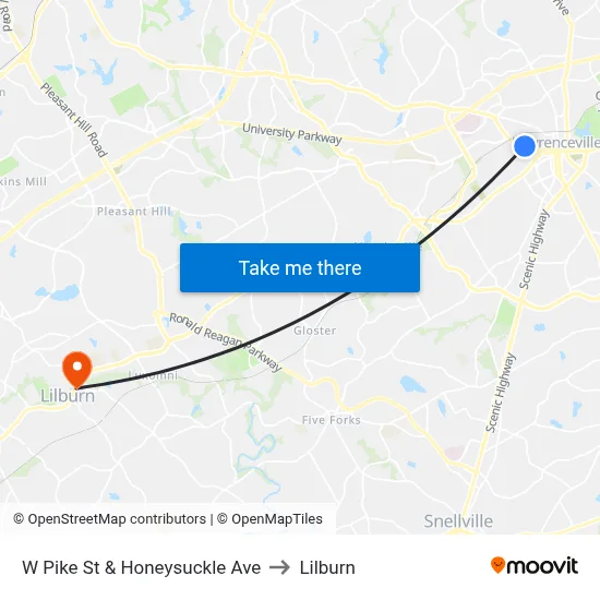 W Pike St & Honeysuckle Ave to Lilburn map