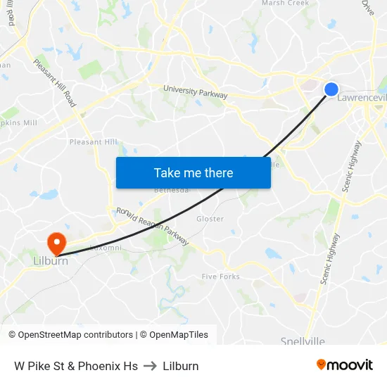 W Pike St & Phoenix Hs to Lilburn map