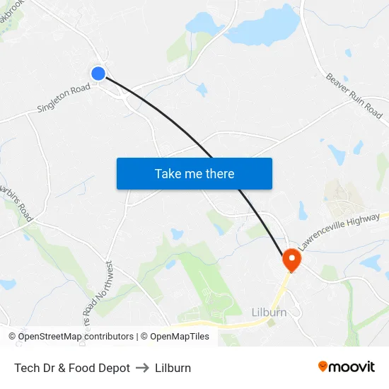 Tech Dr & Food Depot to Lilburn map