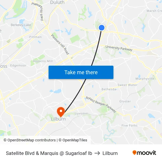 Satellite Blvd & Marquis @ Sugarloaf Ib to Lilburn map