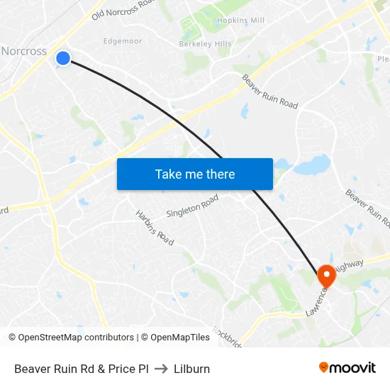 Beaver Ruin Rd & Price Pl to Lilburn map