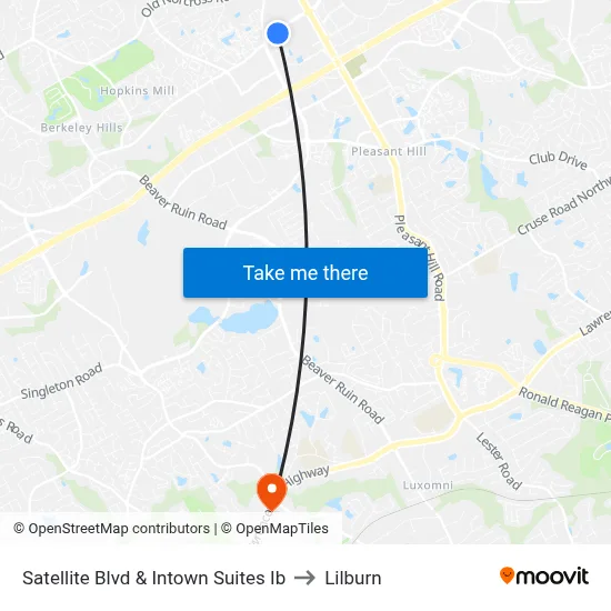 Satellite Blvd & Intown Suites Ib to Lilburn map