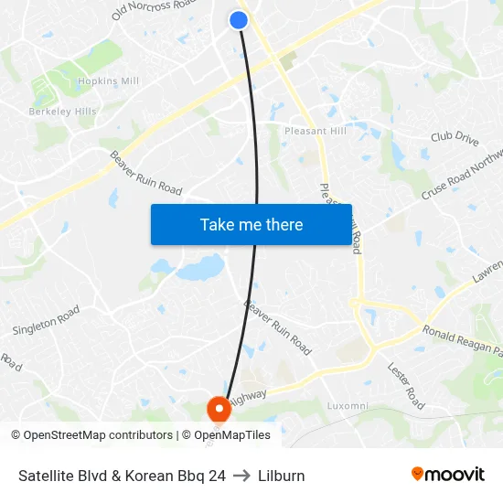 Satellite Blvd & Korean Bbq 24 to Lilburn map