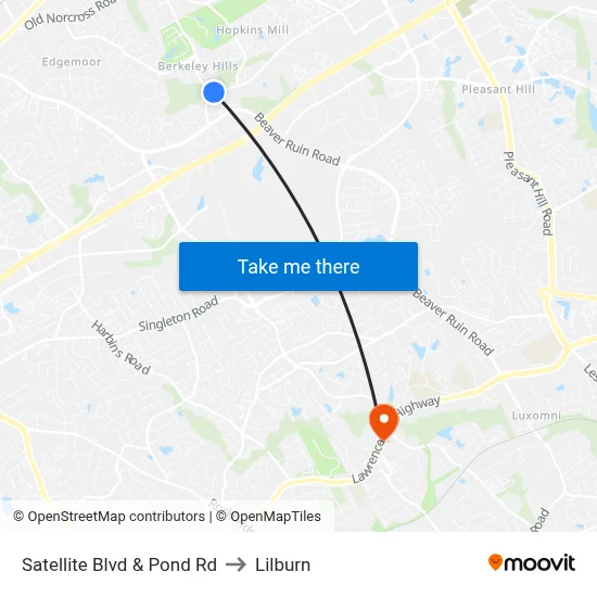 Satellite Blvd & Pond Rd to Lilburn map
