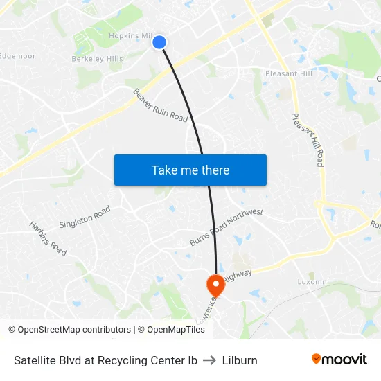 Satellite Blvd at Recycling Center Ib to Lilburn map