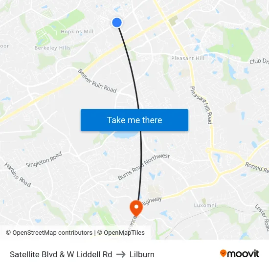Satellite Blvd & W Liddell Rd to Lilburn map