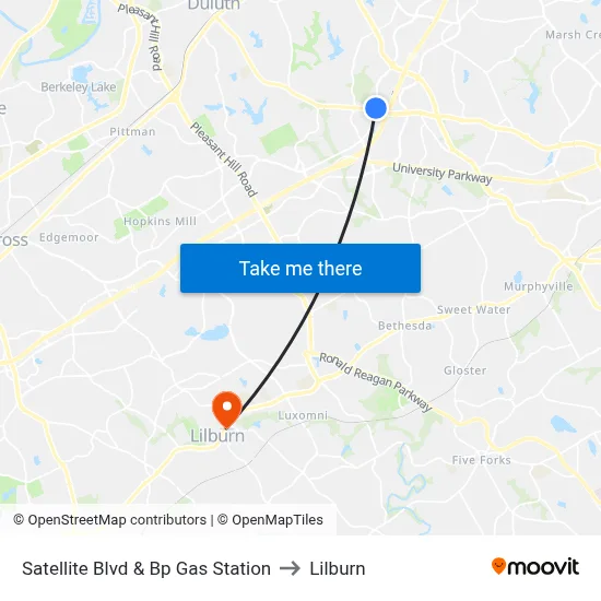 Satellite Blvd & Bp Gas Station to Lilburn map
