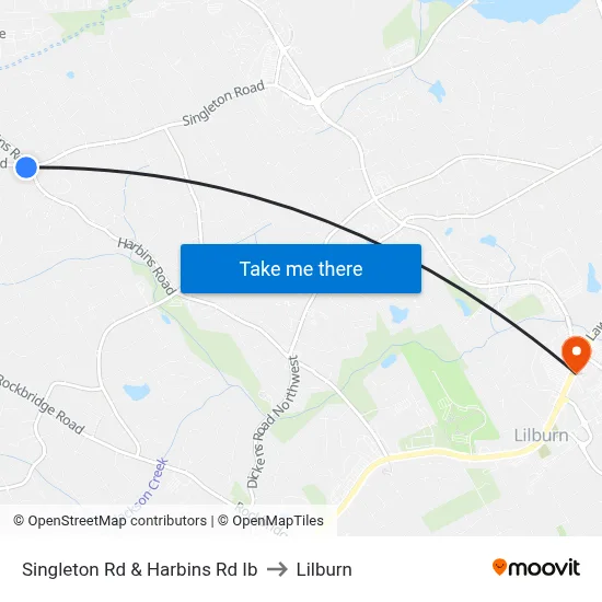 Singleton Rd & Harbins Rd Ib to Lilburn map