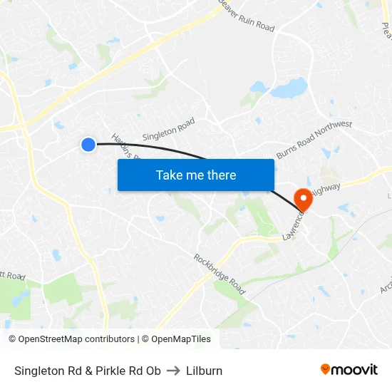 Singleton Rd & Pirkle Rd Ob to Lilburn map