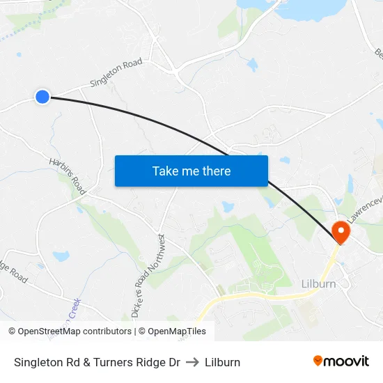 Singleton Rd & Turners Ridge Dr to Lilburn map