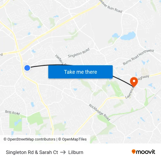 Singleton Rd & Sarah Ct to Lilburn map