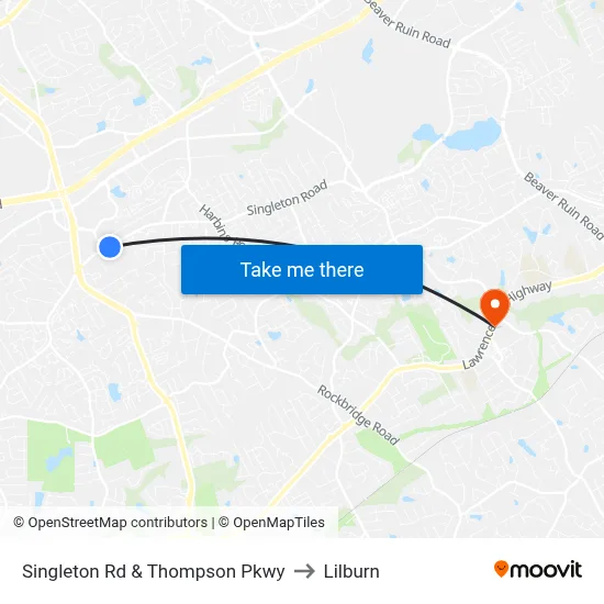 Singleton Rd & Thompson Pkwy to Lilburn map